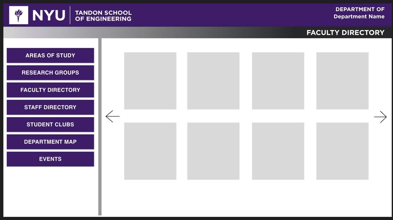 The original kiosk: an unstyled photo grid, a generic “Department of Department Name” placeholder left over from a template, and no visual identity to speak of.
