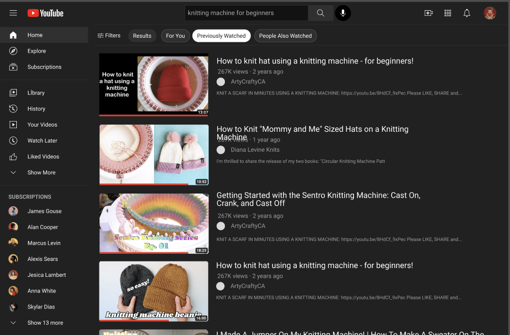 The Previously Watched tab keeps the videos this user already watched in their own space, so “have I seen this?” is never a question the Results tab has to answer.